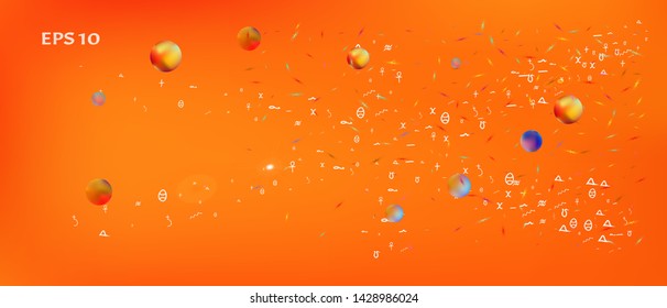 Crisp space and signs confetti. Colorful colorific illustration. Background wallpaper. Great - new Ultra Wide backgrounds. Colorful breezy abstraction. Orange red main theme.