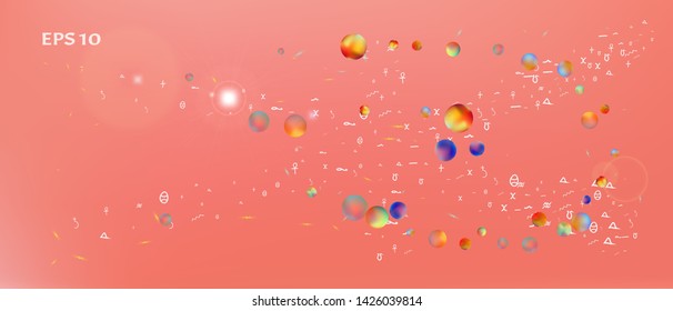 Crisp space and signs confetti. Creative colorific illustration. Background modern. A good Ultra Wide background. Colorful net abstraction. Coral main color.