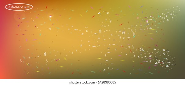Crisp space and signs confetti. Creative colorific illustration. Background modern. Super Ultra Wide themed background. Colorful pure abstraction. Fancy colored.