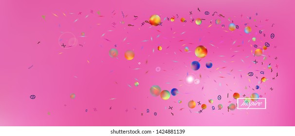 Crisp space and signs confetti. Funny colorific illustration. Background mesh. Abstract universe and signs Ultra Wide background illustration. Colorful cool abstraction. Pink colored main theme.