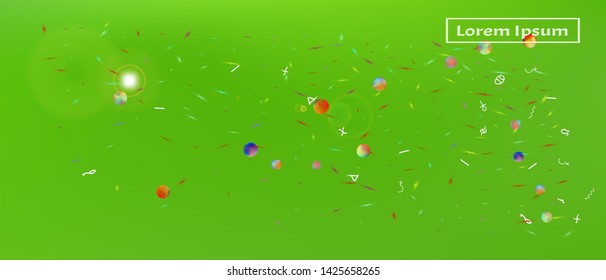 Crisp space and signs confetti. Liquid colorific illustration. Background color. Ultra Wide background texture. Colorful pristine abstraction. Green colored.