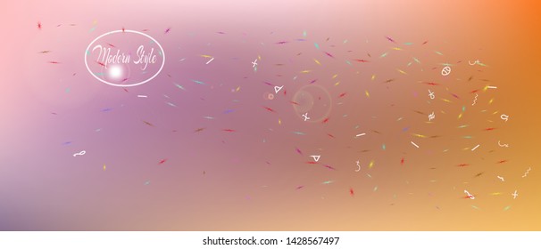 Crisp space and signs confetti. Minimal colorific illustration. Background colorful. Remarkable Ultra Wide universe background. Colorful recent abstraction. Fancy colored.