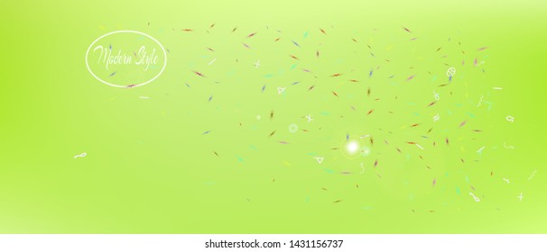Crisp space and signs confetti. Professional colorific illustration. Background colorful. Abstract Ultra Wide background picture. Colorful crisp abstraction. Lime main theme.