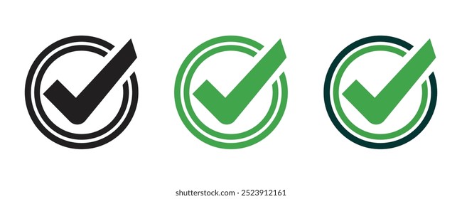 A crisp vector illustration of a green checkmark in a circle symbolizing approval or success icon