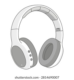 A crisp vector illustration of modern wireless headphones rendered in a clean line style. This simple design features a smooth overhead headband and plush ear cushions for comfort. Perfect for digital media projects focused on high quality audio gear.