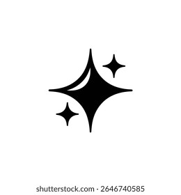A crisp vector image showcases a prominent black starburst icon with rounded points, accompanied by two smaller stars, set against a stark white background. This design elegantly conveys cleanliness.