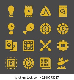crisp web icons. Chicken leg and Snack, Chips and Chip symbol, vector signs