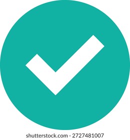 Un nítido ícono de marca de verificación blanca se coloca centralmente dentro de un vibrante círculo verde azulado, que simboliza la Aprobación, la finalización, la verificación y la acción correcta ahora.