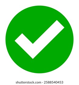 A crisp white check mark sits within a vibrant green circle, signaling completion or approval. Clean design conveys a sense of correctness and validation.