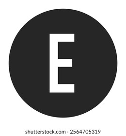 Crisp white letter E placed in a dark circular background. A clean and modern vector design suitable for branding, digital media, and minimalist graphic projects.