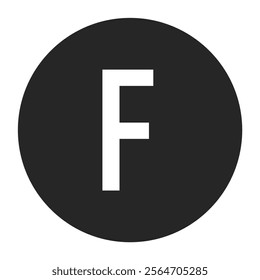 Crisp white letter F placed in a dark circular background. A minimalist and modern vector design suitable for logos, branding, and contemporary graphic projects.