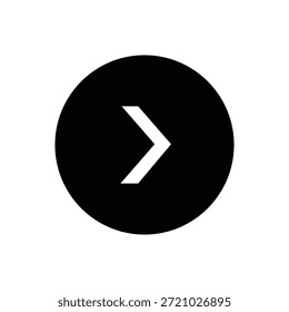 Um ícone branco nítido de seta apontando para a direita dentro de um círculo preto sólido, ideal para navegação na interface do usuário, botão de reprodução ou ação de avanço.