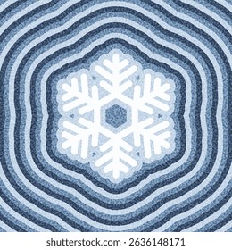 A crisp white snowflake centered on layered blue waves. Vector illustration with a frosty winter aesthetic.