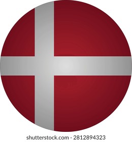 A crisply designed circular badge icon depicting the official flag of Denmark. This instantly recognizable emblem features a white Nordic cross on a red field, known as Dannebrog, representing the nation's long history and cultural identity.