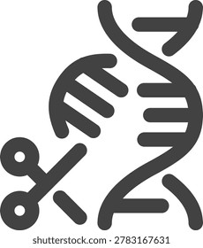 CRISPR Gene Editing Line Icon EPS Vector featuring DNA editing, genome engineering, CRISPR Cas9 technology, genetic modification, biotechnology research, molecular biology, and gene therapy concept. Minimal editable outline symbol suitable for medical research, laboratory science, pharmaceutical innovation, bioinformatics, and genomic engineering materials. Editable stroke width line icon provided as EPS vector format for scalable scientific, healthcare, and biotechnology design projects.