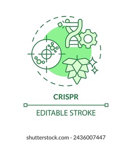 CRISPR green concept icon. Dna recombination, synthetic biology. Gene bioengineering. Round shape line illustration. Abstract idea. Graphic design. Easy to use in article, blog post