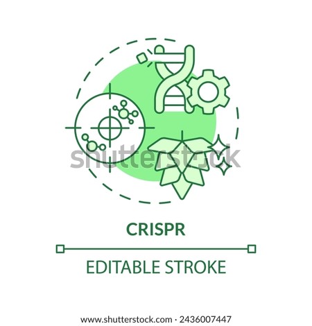 CRISPR green concept icon. Dna recombination, synthetic biology. Gene bioengineering. Round shape line illustration. Abstract idea. Graphic design. Easy to use in article, blog post