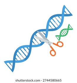 Crispr technology illustration showing molecular scissors editing genetic code. Biological research and science concept.