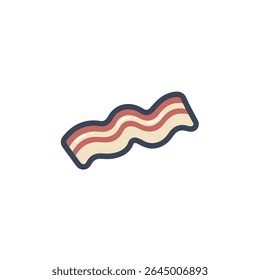 Crispy bacon strip lies isolated against plain backdrop food
