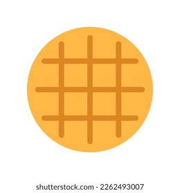 Crispy baked cookie symbol isolated on white background. Round striped crunchy meal sign or logo flat design. Baked wheat dessert. Healthy breakfast cookies treat top view vector illustration.