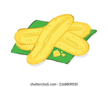 Crispy Banana Chips on a banana leaf, Food hand drawn, vector illustration.