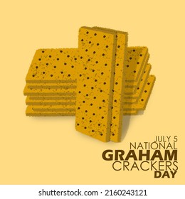 Galletas crujientes con el nombre de cracker graham con texto en negrita sobre fondo marrón claro, Día Nacional de Crackers de Graham 5 de julio