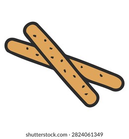 Crispy breadsticks grissini sticks vector illustration Italian breadsticks bakery snack icon