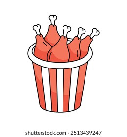 A crispy bucket of fried chicken, fast food, dinner or snack
