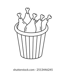 A crispy bucket of fried chicken, fast food, dinner or snack