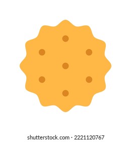 Crispy cheese cracker isolated on white background. Round shaped salted crunchy meal sign or logo flat design. Yellow baked wheat dessert. Healthy breakfast cookie top view vector illustration.