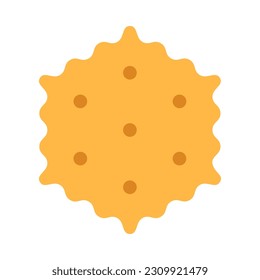 Crispy cheese cracker isolated on white background. Yellow salted crunchy meal sign or logo flat design. Baked wheat dessert. Healthy breakfast cookie. Hexagonal shaped top view vector illustration.