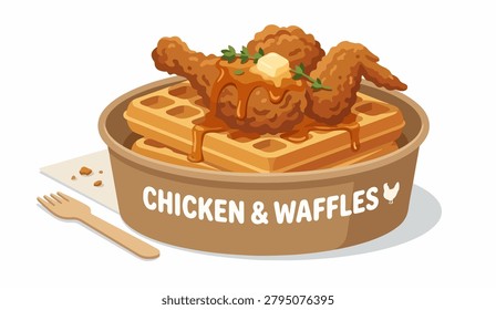 Crispy Chicken Waffles Breakfast Illustration