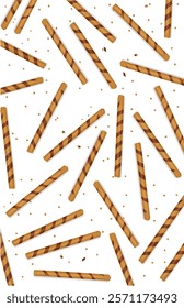 Crispy Chocolate flavored wafer roll background on white