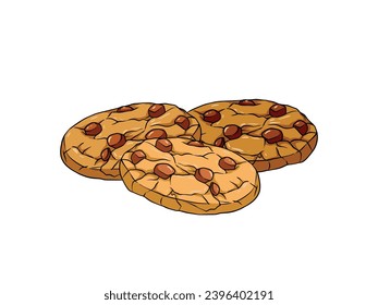 Crispy cookies with peanut toppings on top isolated on white background