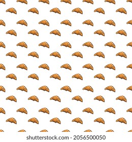 Crispy croissant doodles seamless pattern on white background. Vector illustration.