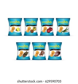Crispy croutons package. Vector realistic illustration croutons in pack.