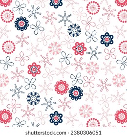 Crispy daisies design pattern with stars and dashed stripes