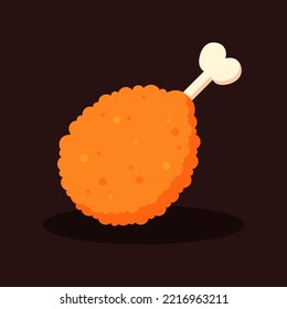 Crispy deep fried chicken drumstick isolated. Delicious crunchy fast food concept. Symbol of junk food or unhealthy dish. Cartoon restaurant meal icon. Flat vector graphic design illustration. 
