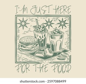 Crispy and delicious fast food artwork. Restaurant menu set. Weekend mood. Fast food design. illustration print Graphic text vector pattern for Women's Men's and kids tee-t-shirt and sticker