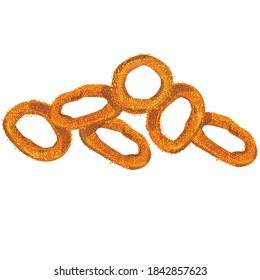 Crispy and delicious onion rings on white background, vector