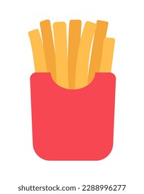 Crispy fast food french fries in package semi flat colour vector object. Fry potatoes in box. Editable cartoon style icon on white. Simple spot illustration for web graphic design and animation