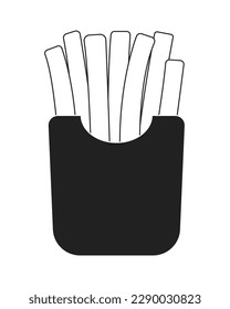 Crispy fast food french fries in package monochromatic flat vector object. Fry potatoes in box. Editable thin line icon on white. Simple bw cartoon spot image for web graphic design, animation