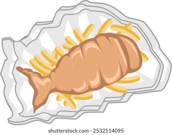 Crispy Fish and Chips Food Illustration