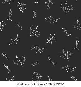 Crispy flower and black background Seamless pattern. Exotic fashion trend and textile design. Repeated vector illustration.