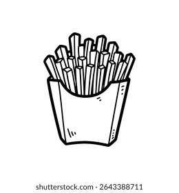Crispy French Fries in Paper Box – Popular Fast Food Snack for Menus, Packaging, and Branding – Vector Illustration