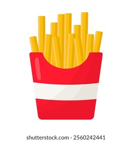 Crispy french fries in a red paper box. Vector fast food Illustration isolated.