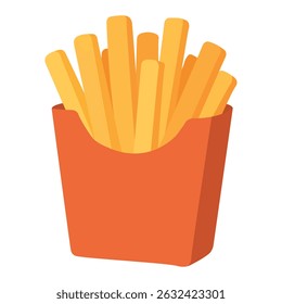 Crispy french fries in a red paper box. Bright and simple flat vector illustration.