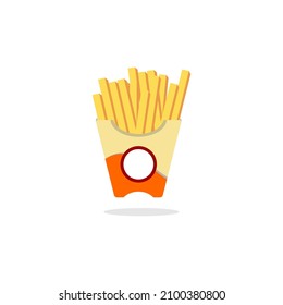 
Crispy French fries in a unique paper box. Fast food concept of junk food. Can be used as a market promotion. Stock vector illustration in cartoon realistic style isolated on a white background