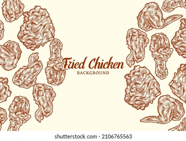 Crispy fried chicken background template, Fast food background vector illustration