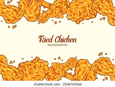 Crispy fried chicken background template, Fast food background vector illustration